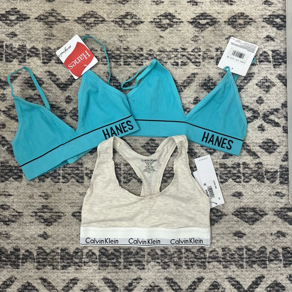 NWT Bralette Bundle: Calvin Klein Cream and 2 Hanes Sz XS